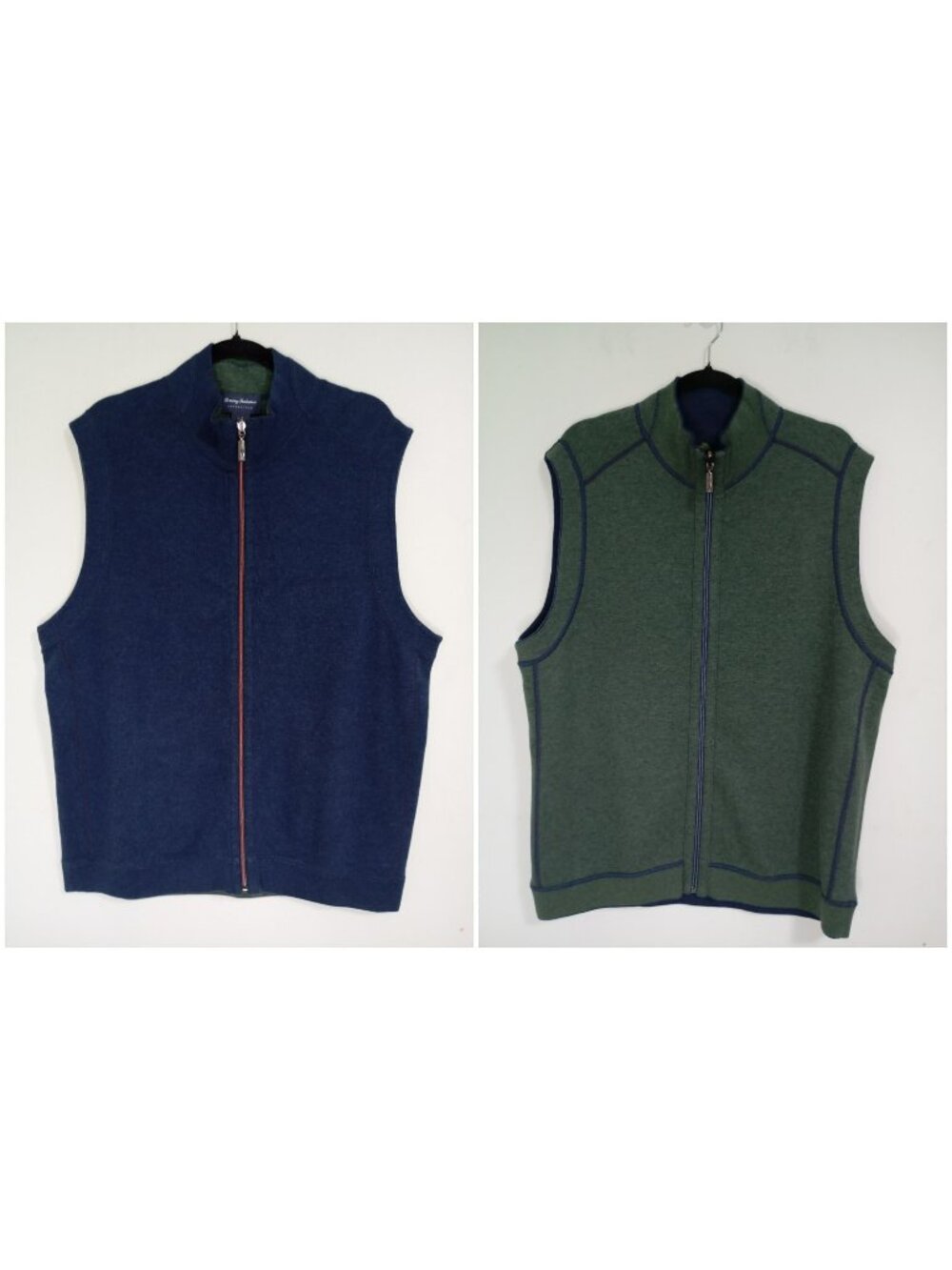 Tommy Bahama Vest Reversible 100% Cotton Mens Navy Full-Zip Sleeveless Size L